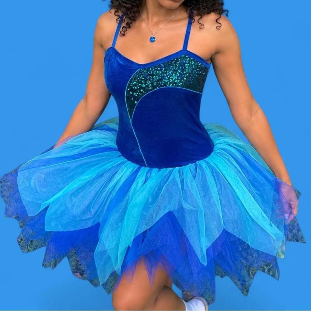 Curtain Call Royal Blue Velvet Sequin Tulle Tutu Dance Costume XS